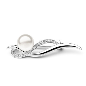 Brosa perla naturala alba din argint cu pietre DiAmanti SK20225BR_W-G (Argint 925‰ 2,7 g.)